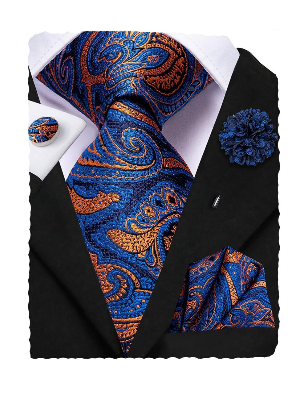 8937 Tie Set Woven Silk Ties Handkerchief Cufflinks Lapel Pin Set 4PC